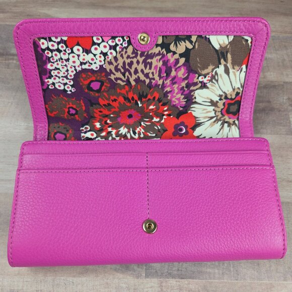 Vera Bradley Magenta Leather Quilted Audrey Wallet - Picture 10 of 13